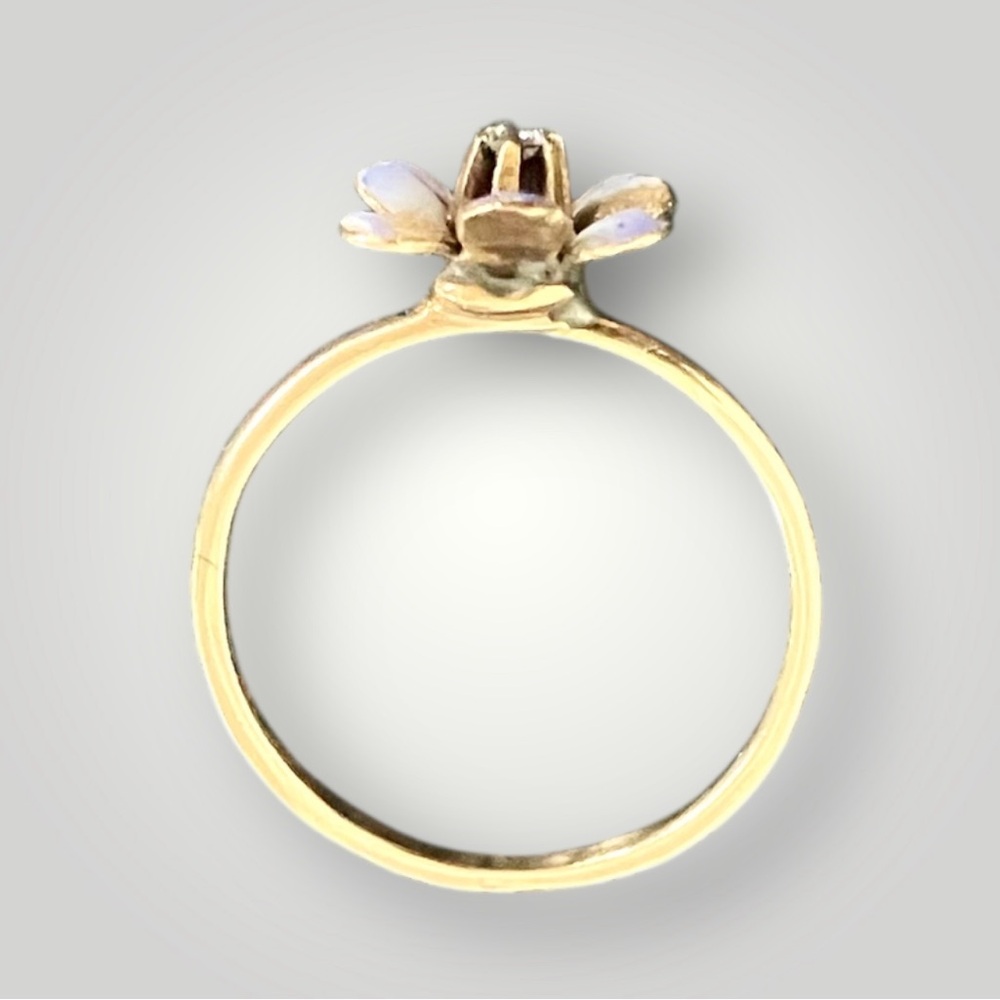 Antique Victorian Forget-Me-Not Enamel Ring, 10K Gold, Mine Cut Diamond, c.1880s - Picture 6 of 10